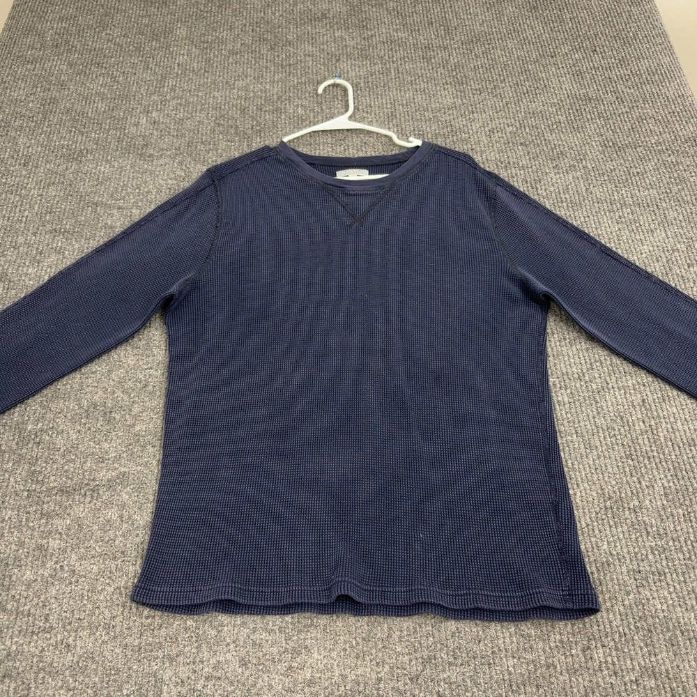 Wallace & Barnes Shirt Mens L Navy Blue 100% Cotton Waffle Knit Thermal Casual